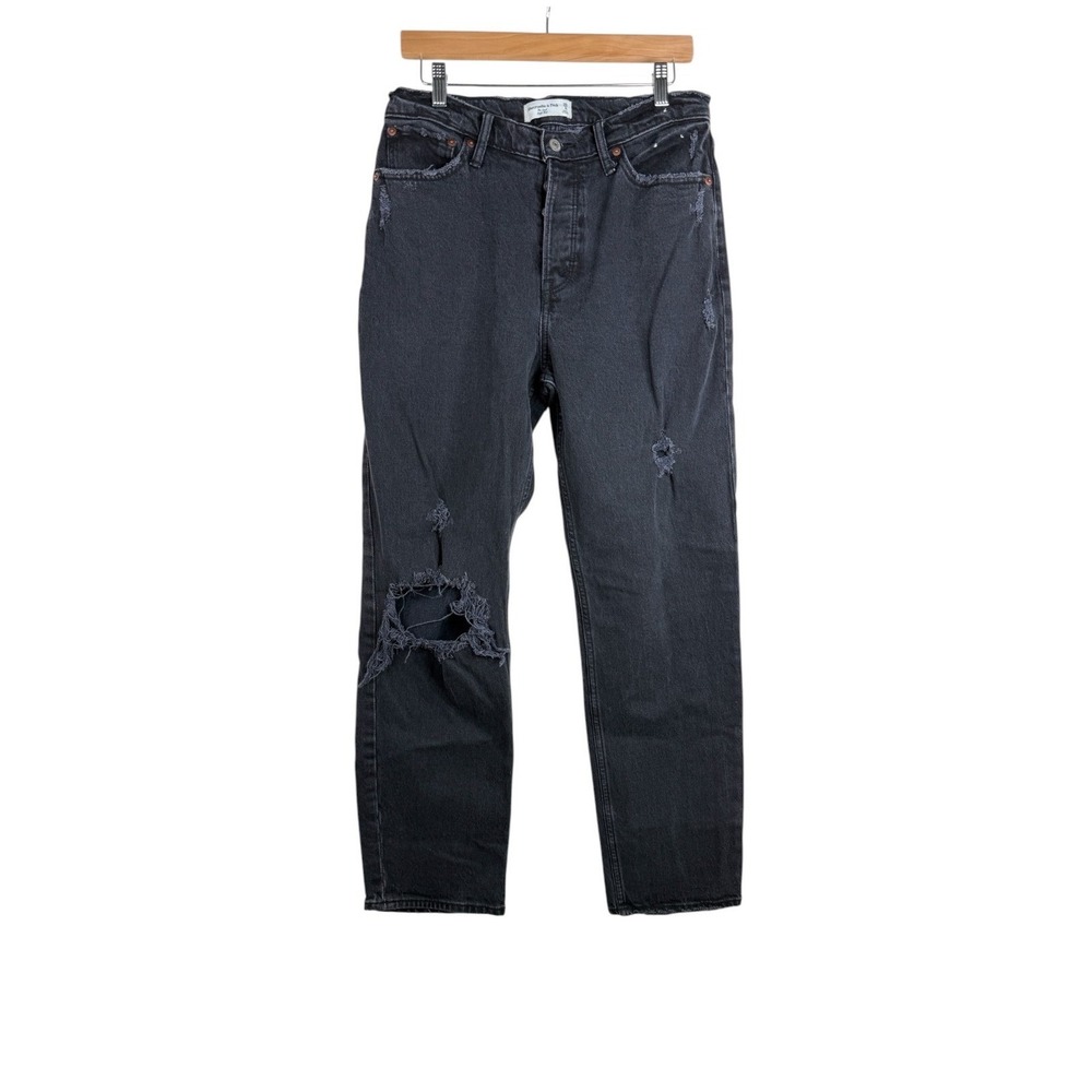 Abercrombie & Fitch The Dad High Rise Distressed Jeans size 8/29 Black